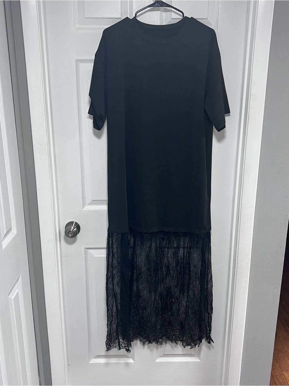 Black Lace-Hem Women’s Casual Tee Shirt Dress Size M